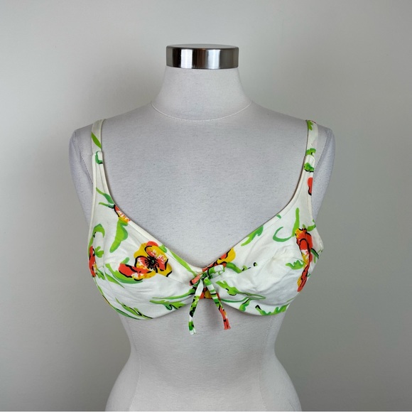 Vintage Lily Of France Swim Top Floral White Green Yellow Made In USA 36B - Picture 3 of 10